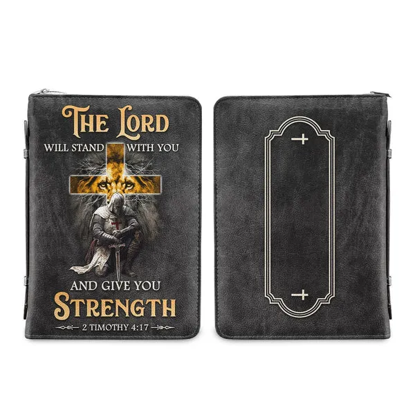 Christianart Bible Cover, Divine Guardian Bible Cover with 2 Timothy 4:17 Verse.