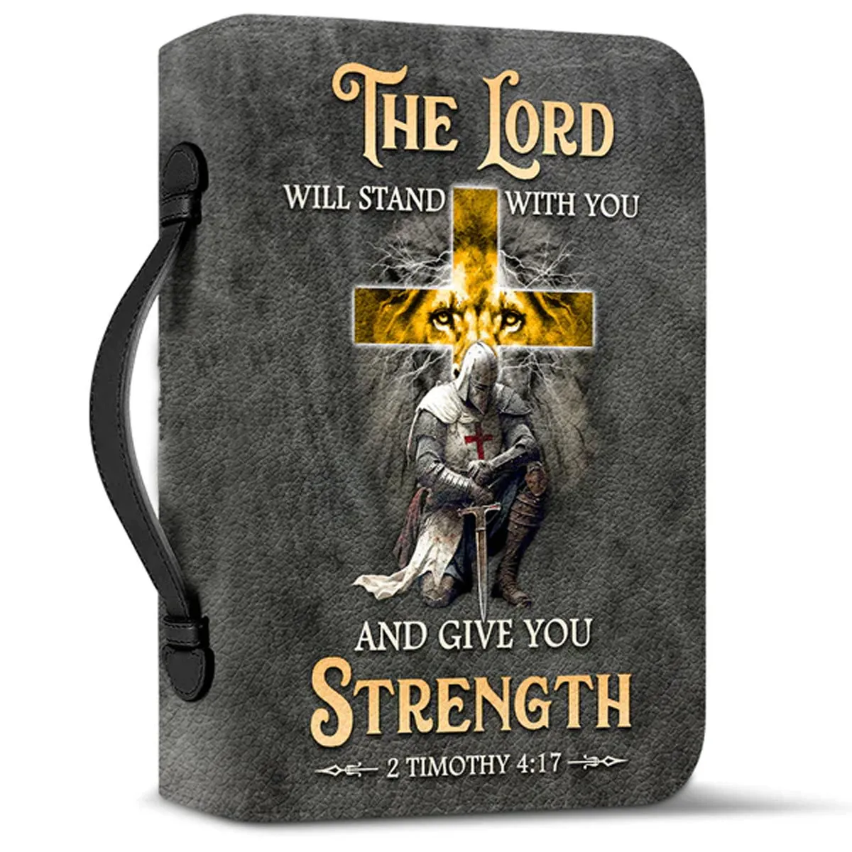 Christianart Bible Cover, Divine Guardian Bible Cover with 2 Timothy 4:17 Verse.