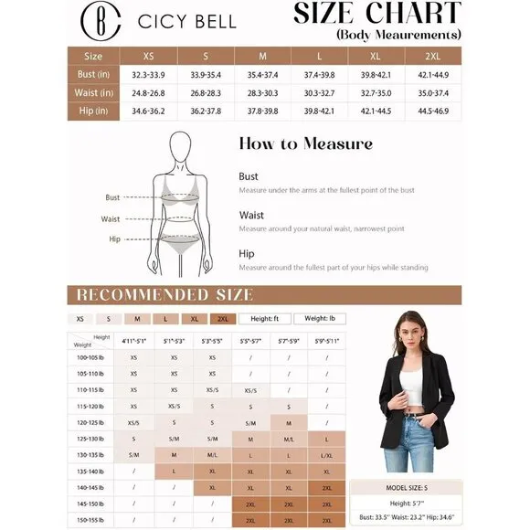 Cicy Bell Casual Blazers Women Black Open Front Long Sleeve Work Office Suit