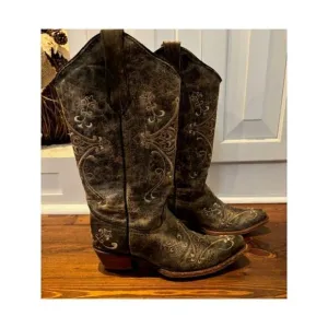 Circle G Embroidered Black Leather Snip-Toe Western Boots L5048 Women Size 7