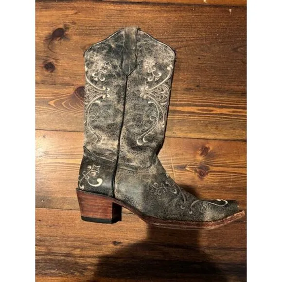 Circle G Embroidered Black Leather Snip-Toe Western Boots L5048 Women Size 7