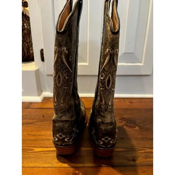 Circle G Embroidered Black Leather Snip-Toe Western Boots L5048 Women Size 7