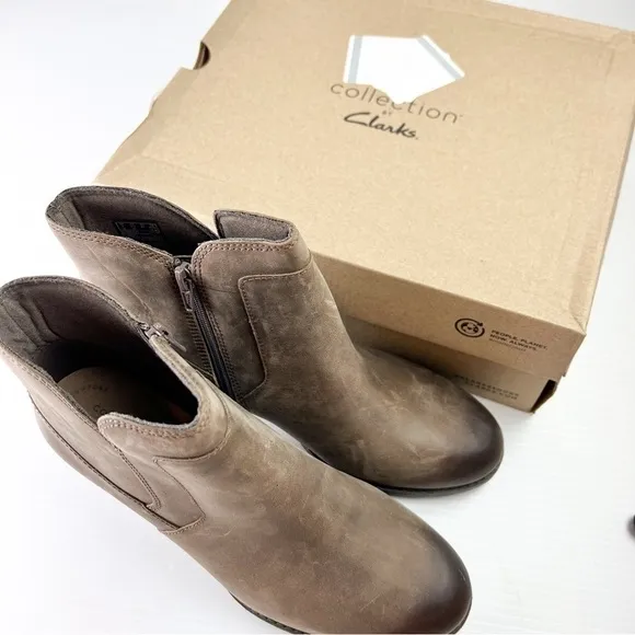 Clarks Ankle Boots Womens 9.5 Verona Step tan/taupe Leather bootie shoes winter
