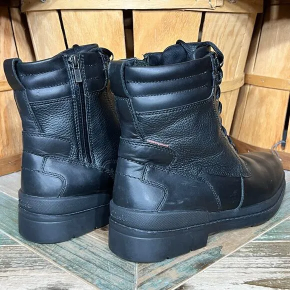 Clarks Black Leather Wool Fur Lined Waterproof Lace-Up Zip Snow Boots Mens 10