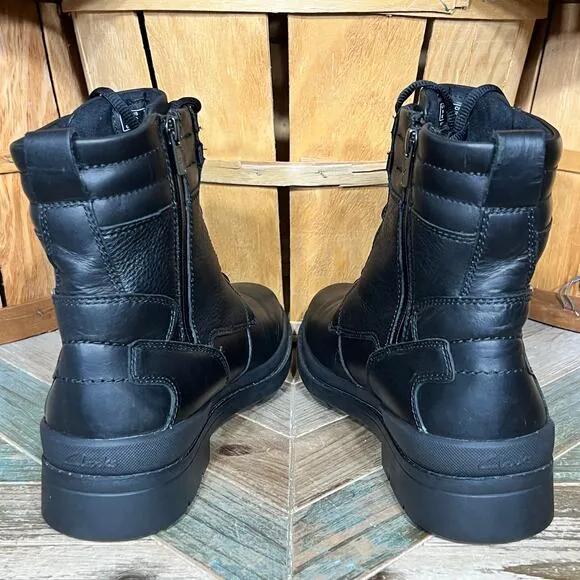 Clarks Black Leather Wool Fur Lined Waterproof Lace-Up Zip Snow Boots Mens 10