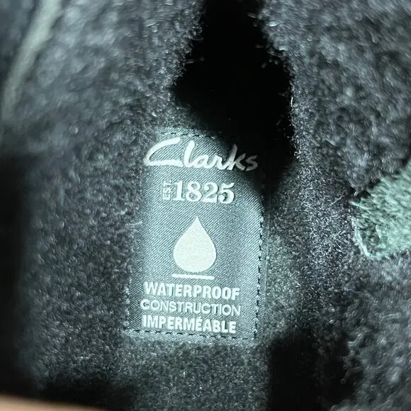 Clarks Black Leather Wool Fur Lined Waterproof Lace-Up Zip Snow Boots Mens 10