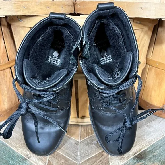 Clarks Black Leather Wool Fur Lined Waterproof Lace-Up Zip Snow Boots Mens 10