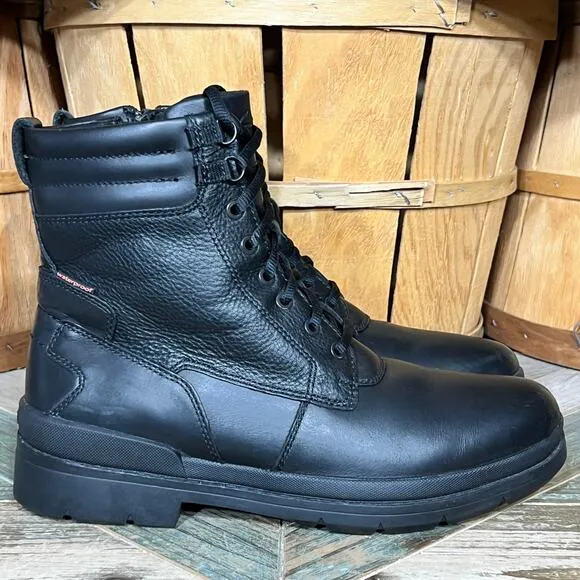 Clarks Black Leather Wool Fur Lined Waterproof Lace-Up Zip Snow Boots Mens 10