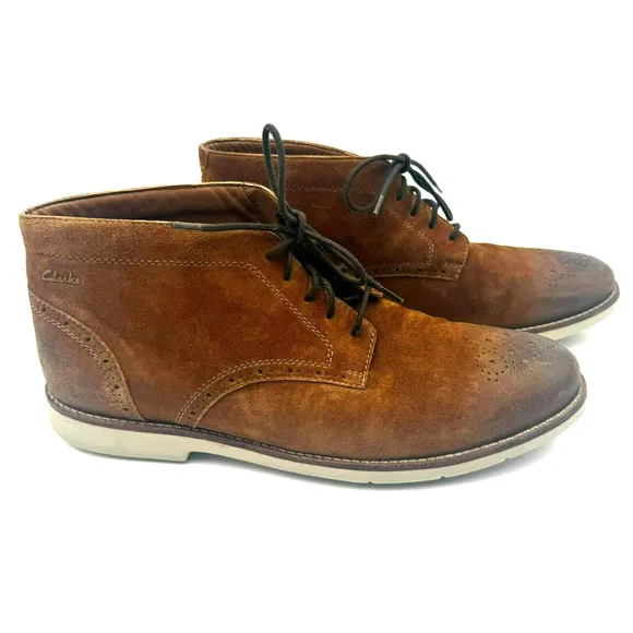 CLARKS Boots Men's 13 Raspin Limit Tobacco Brown Suede Leather #26103203