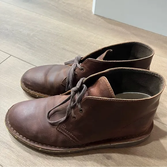 Clarks Bushacre Chukka Boots Men Size US 8.5 Dark Brown Leather Classic 34135