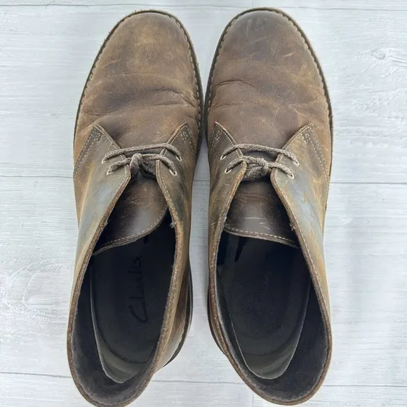 Clarks Bushacre Chukka Desert Boots Men Size 10.5 M Leather Brown Lace Up Shoes