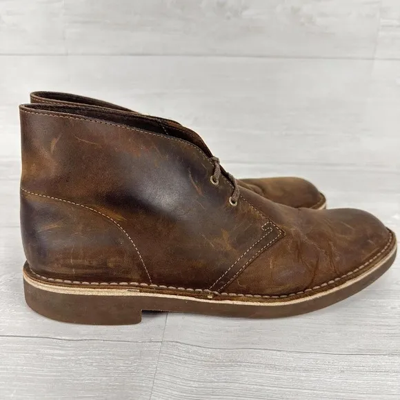 Clarks Bushacre Chukka Desert Boots Men Size 10.5 M Leather Brown Lace Up Shoes