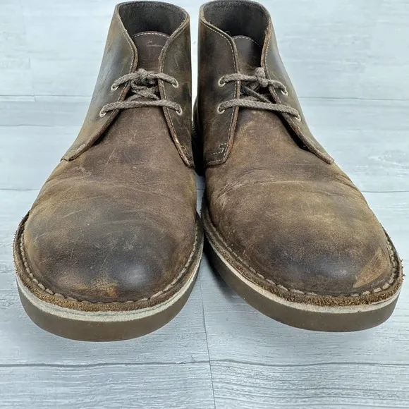 Clarks Bushacre Chukka Desert Boots Men Size 10.5 M Leather Brown Lace Up Shoes