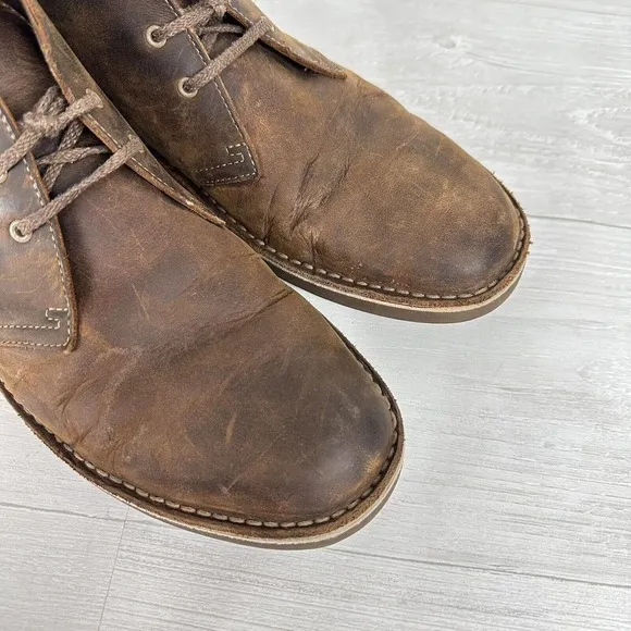 Clarks Bushacre Chukka Desert Boots Men Size 10.5 M Leather Brown Lace Up Shoes