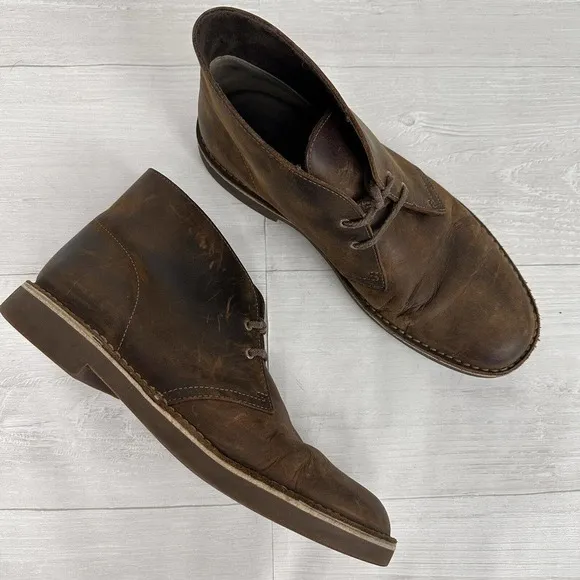 Clarks Bushacre Chukka Desert Boots Men Size 10.5 M Leather Brown Lace Up Shoes
