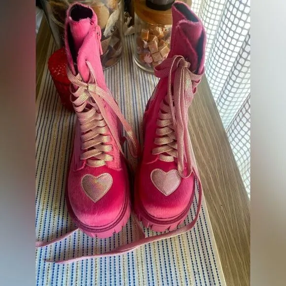 Club Exx by Dolls kill  Boots Womens Size 7M Pink Hearts Platform Shoes NEW
