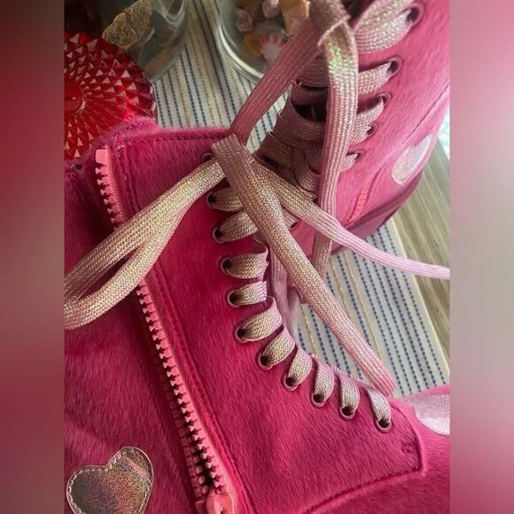 Club Exx by Dolls kill  Boots Womens Size 7M Pink Hearts Platform Shoes NEW