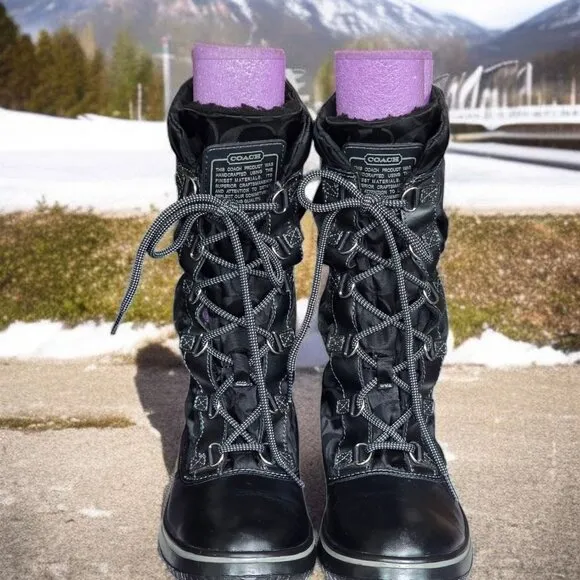 COACH ( 7.5 ) SHAINE Signature Nylon All Weather Nylon Mid Calf Rain/WinterBoots