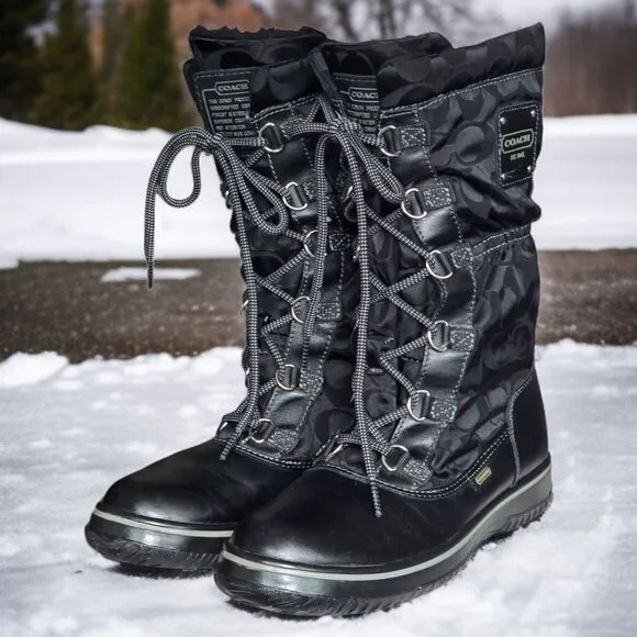 COACH ( 7.5 ) SHAINE Signature Nylon All Weather Nylon Mid Calf Rain/WinterBoots