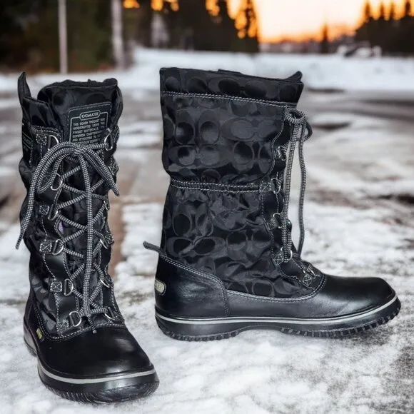 COACH ( 7.5 ) SHAINE Signature Nylon All Weather Nylon Mid Calf Rain/WinterBoots