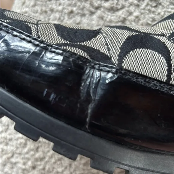 Coach Black Fur Trim Patterned Boots