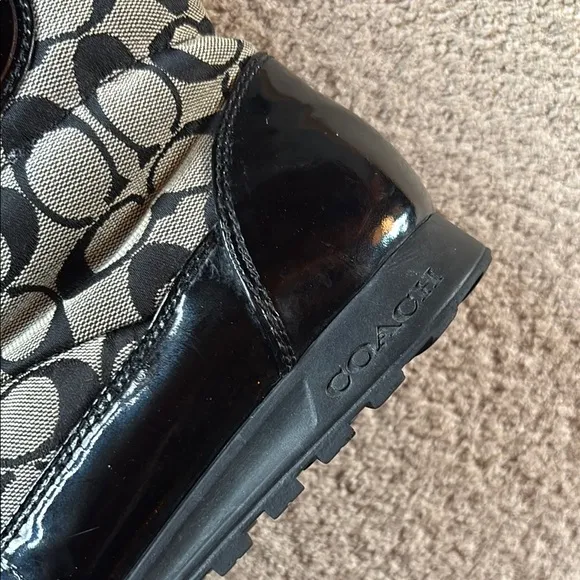 Coach Black Fur Trim Patterned Boots
