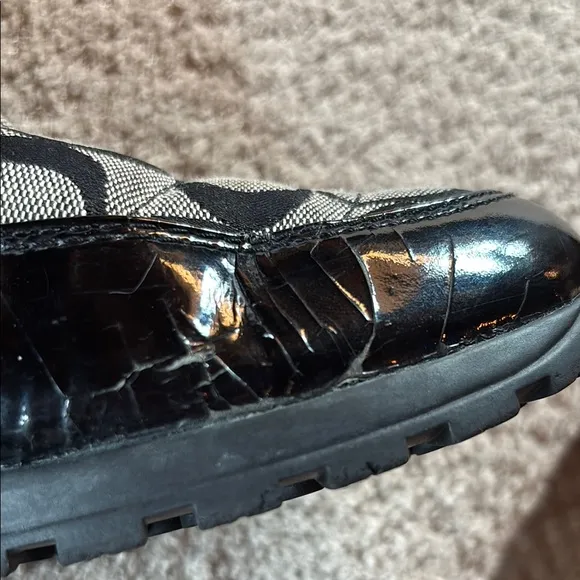 Coach Black Fur Trim Patterned Boots