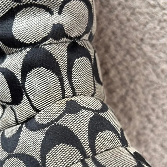 Coach Black Fur Trim Patterned Boots