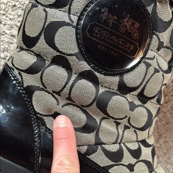 Coach Black Fur Trim Patterned Boots