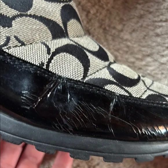 Coach Black Fur Trim Patterned Boots