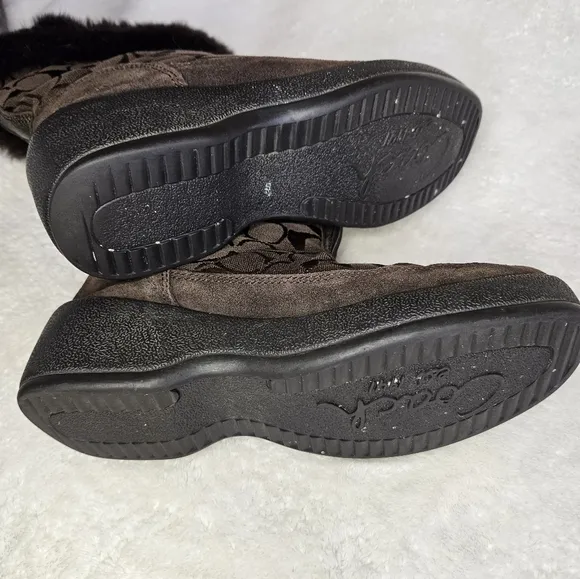 COACH brown swayed fur winter boots
