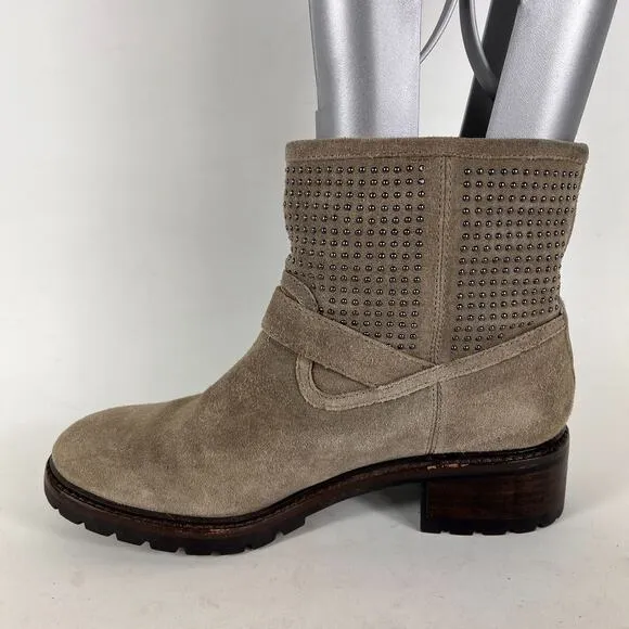 Coach Gates women's size 7.5 grey taupe suede bronze stud ankle moto booties