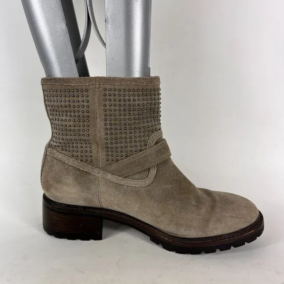 Coach Gates women's size 7.5 grey taupe suede bronze stud ankle moto booties