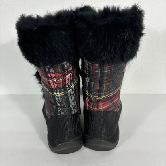 Coach Jennie Rabbit Fur Trim Lace Up Boots Red Plaid Size 6B 6