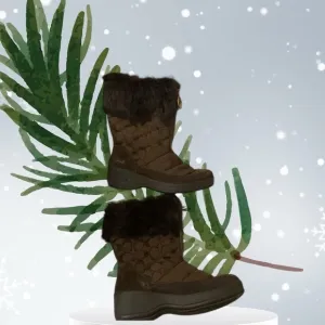 Coach monogram fur trim mid calf boots.