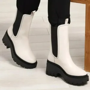 Coach Snow Leather Boots Stacked Lug Sole Mid High Moto Riding All Weather Boots