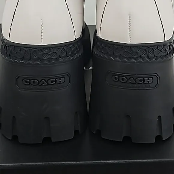 Coach Snow Leather Boots Stacked Lug Sole Mid High Moto Riding All Weather Boots