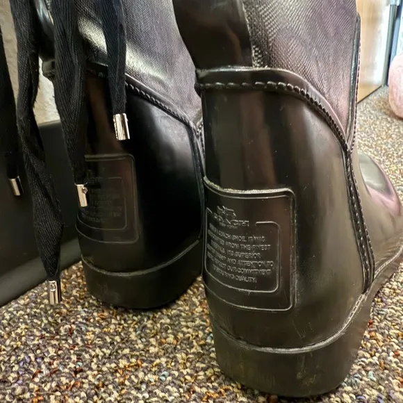 Coach Tristee Tall Rain Boots Lace Back Black Women 8