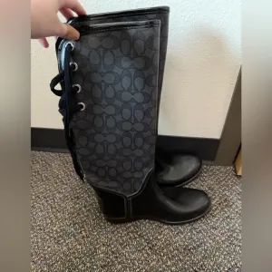 Coach Tristee Tall Rain Boots Lace Back Black Women 8