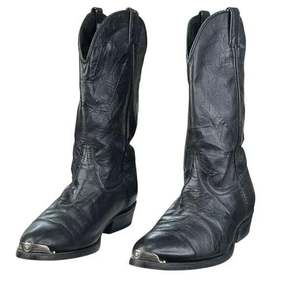 Code West Men's Black Leather Western Cowboy Boots Size US 10 W