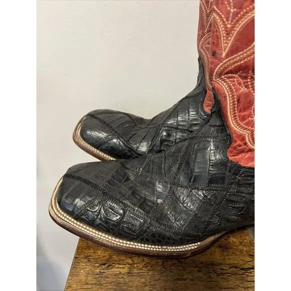 CODY JAMES Exotic Caiman 12” Western Boots RED/BLACK Men Sz 12D, MSRP $390