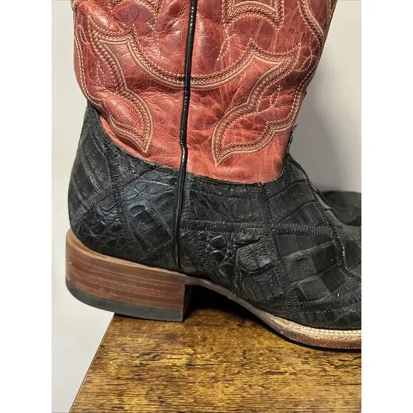 CODY JAMES Exotic Caiman 12” Western Boots RED/BLACK Men Sz 12D, MSRP $390