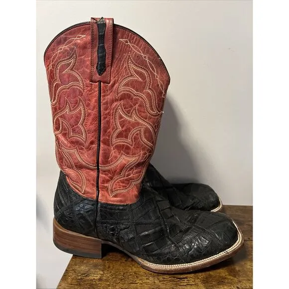 CODY JAMES Exotic Caiman 12” Western Boots RED/BLACK Men Sz 12D, MSRP $390