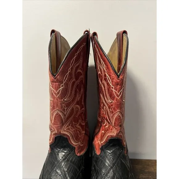 CODY JAMES Exotic Caiman 12” Western Boots RED/BLACK Men Sz 12D, MSRP $390