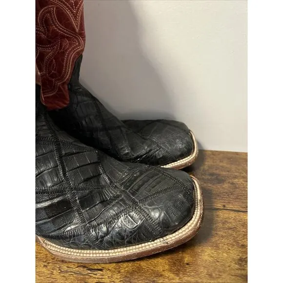 CODY JAMES Exotic Caiman 12” Western Boots RED/BLACK Men Sz 12D, MSRP $390