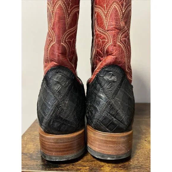 CODY JAMES Exotic Caiman 12” Western Boots RED/BLACK Men Sz 12D, MSRP $390