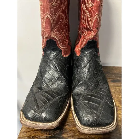 CODY JAMES Exotic Caiman 12” Western Boots RED/BLACK Men Sz 12D, MSRP $390