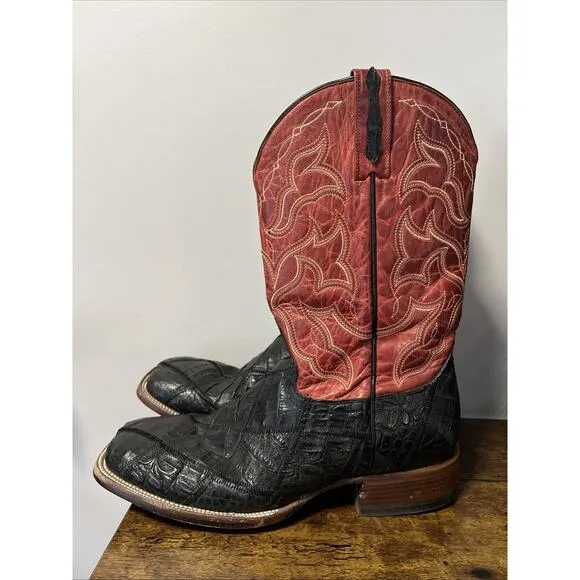 CODY JAMES Exotic Caiman 12” Western Boots RED/BLACK Men Sz 12D, MSRP $390