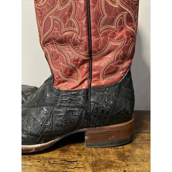 CODY JAMES Exotic Caiman 12” Western Boots RED/BLACK Men Sz 12D, MSRP $390