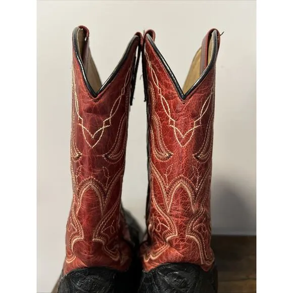 CODY JAMES Exotic Caiman 12” Western Boots RED/BLACK Men Sz 12D, MSRP $390